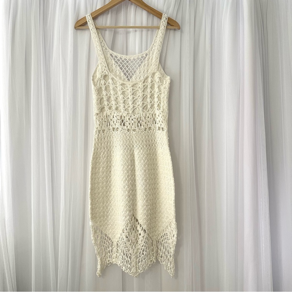 Handmade Crochet Mermaid Midi Maxi Dress Beach Cover Fishtail Hem - Size S/M - Picture 9 of 11